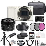 Sony ZV-E10 White Body + Sony FE 24mm f/2.8 G Lens +32GB + Ext Bat+ 3 PC Filter- Kit